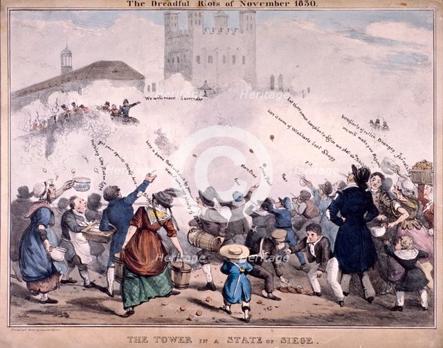 Siege at the Tower of London, 1830. Artist: Anon