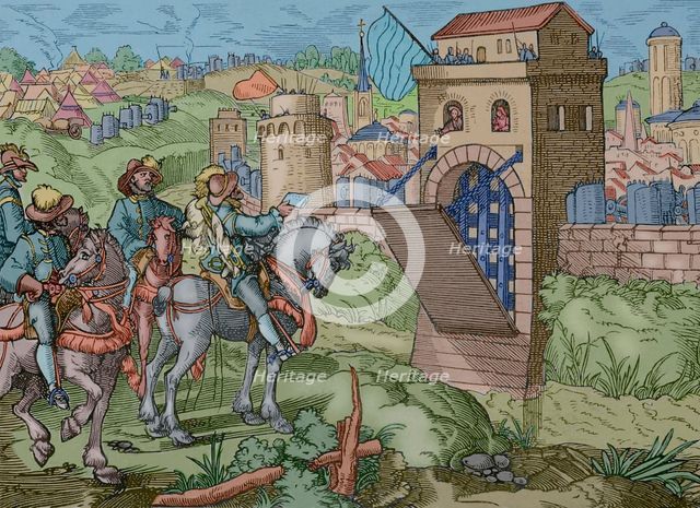 Siege of a town by a feudal army, 1575 , (1877).   Creator: Unknown.