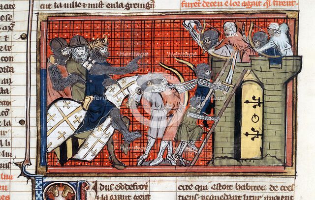 Siege of a town led by Godefroy de Bouillon, c1099, (14th century). Artist: Unknown