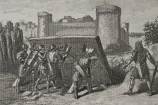 Siege of Barcelona in 801: Frankish soldiers protected behind a mantlet, 1890. Creator: Joan Serra y Pausas