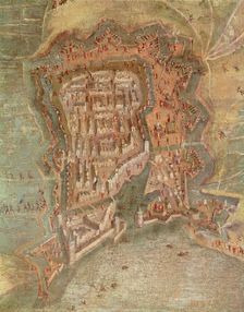 Siege of La Rochelle by the troops of Cardinal Richelieu (1627 - 1628), detail of a 17th century …