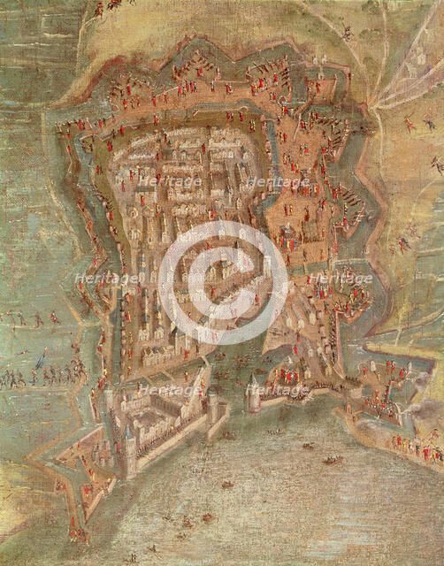 Siege of La Rochelle by the troops of Cardinal Richelieu (1627 - 1628), detail of a 17th century …