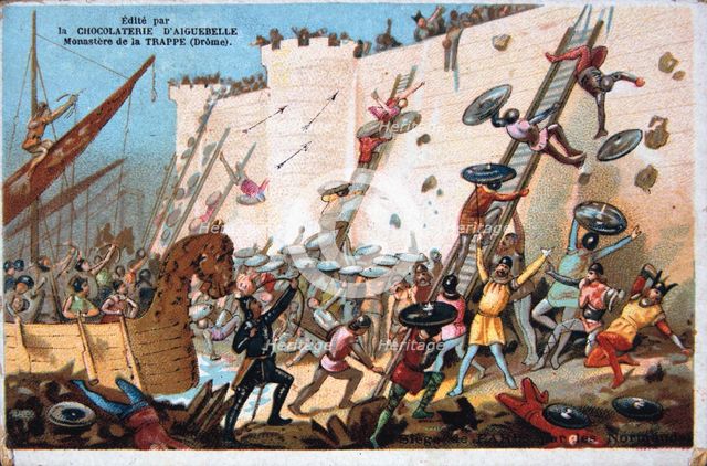 Siege of Paris by the Normans,19th Century. Colour Lithograph. Private collection. Creator: Unknown.