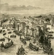 Siege of Paris by the Norsemen (845), 1890. Creator: Unknown