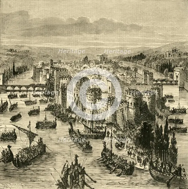 'Siege of Paris by the Norsemen', (845), 1890.   Creator: Unknown.
