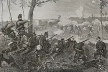 Siege of Paris: Skirmishes between the Prussian outposts encircling Paris and the besieged, 1871. Creator: Tomás Carlos Capuz