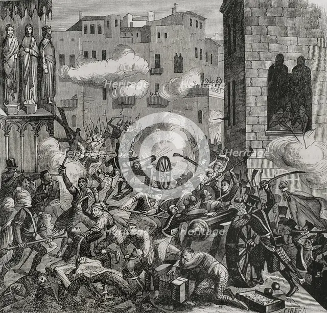 Siege of Tarragona, Peninsular War, (1808-1814), Catalonia, Spain, 1811 (1853). Creator: Ildefonso Cibera.