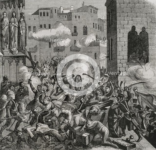 Siege of Tarragona, Peninsular War, (1808-1814), Catalonia, Spain, 1811 (1853). Creator: Ildefonso Cibera.