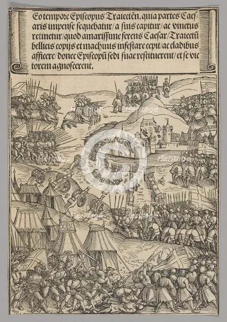 Siege of Utrecht, plate 6 from Historical Scenes from the Life of Emperor..., printed c. 1520. Creator: Wolf Traut.