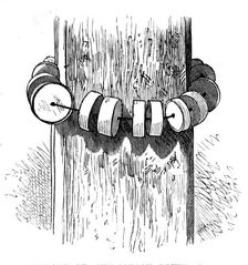 Siege Operations at Chatham: necklace of gun-cotton round a beam, 1871. Creator: Unknown