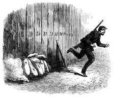 Siege Operations at Chatham: lighting the fuse for the powder-bags, 1871. Creator: Unknown