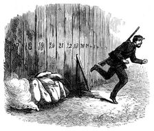 Siege Operations at Chatham: lighting the fuse for the powder-bags, 1871. Creator: Unknown