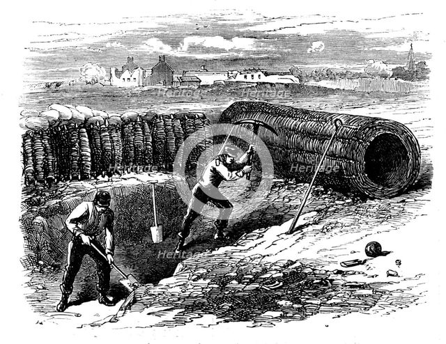 Siege Operations at Chatham: sappers working behind sap roller, 1871. Creator: Unknown.