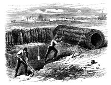Siege Operations at Chatham: sappers working behind sap roller, 1871. Creator: Unknown