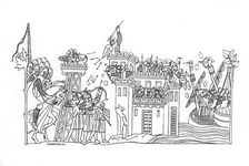 Siege scene, c1260, (1843).Artist: Henry Shaw