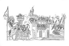 Siege scene, c1260, (1843).Artist: Henry Shaw