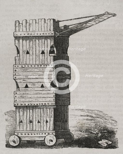 Siege tower or breaching tower - siege engine, 1852.  Creator: Unknown.