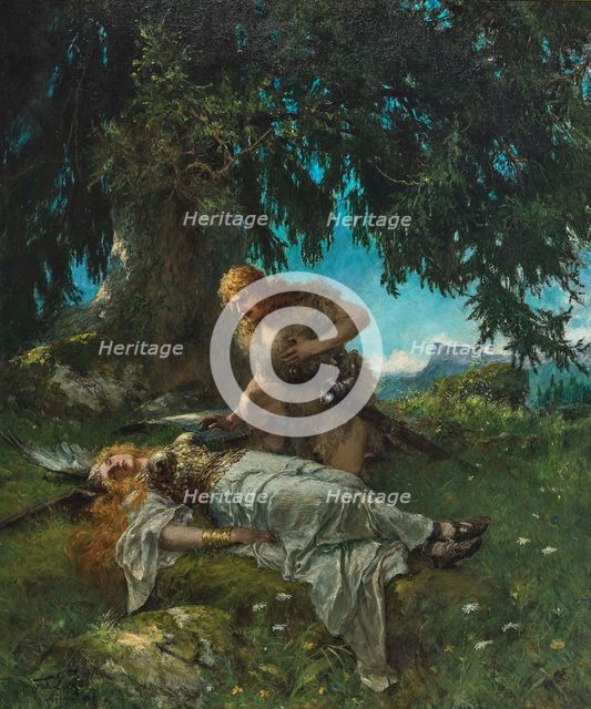Siegfried finds the sleeping Brünnhilde, c. 1908. Creator: Leeke, Ferdinand (1859-1937).
