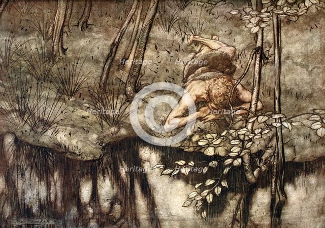 'Siegfried sees himself in the stream', 1924.  Creator: Arthur Rackham.