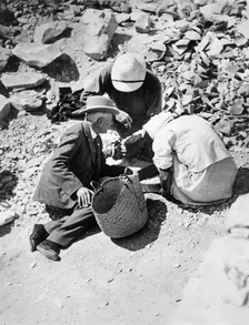 Sifting the dust from the floor of the Tomb of Tutankhamun, Valley of the Kings, Egypt, 1922. Creator: Harry Burton