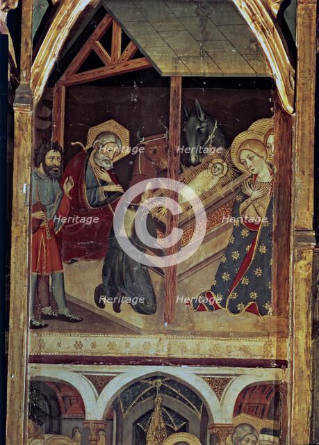 Sigena Altarpiece. Table of the Adoration of the Shepherds, 1375. It comes from the Monastery of …