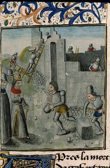 Sigebert III ordering the reconstruction of a city in Austrasia. From Annales historiae... , c1470. Creator: Anonymous ()