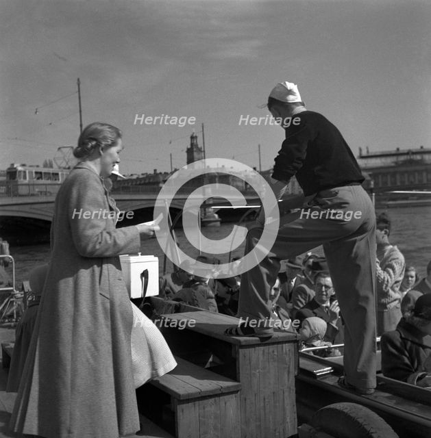 Sightseeing tour by boat, Stockholm, Sweden, 1950. Creator: Torkel Lindeberg.