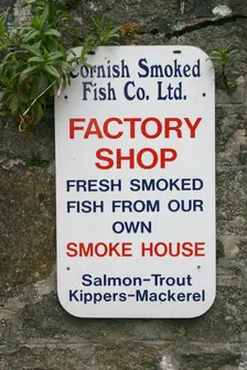 Sign advertising smoked fish, Charlestown, Cornwall. Creator: Peter Thompson