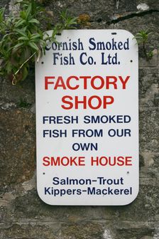 Sign advertising smoked fish, Charlestown, Cornwall. Creator: Peter Thompson