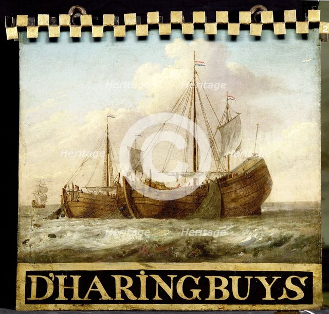 Sign, both sides painted with Herring Boats, 1700-1799. Creator: Anon.