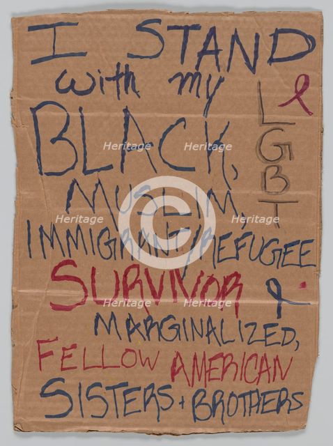 Sign from Women's March on Washington with "I Stand with...", 2017. Creator: Unknown.