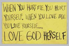 Sign from Women's March on Washington with When you hurt me you hurt yourself", 2017. Creator: Unknown