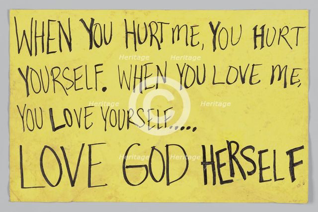 Sign from Women's March on Washington with “When you hurt me you hurt yourself", 2017. Creator: Unknown.