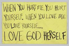 Sign from Women's March on Washington with When you hurt me you hurt yourself", 2017. Creator: Unknown