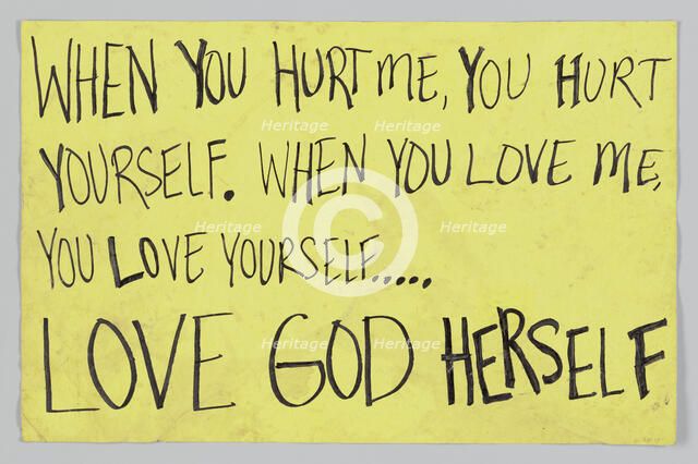 Sign from Women's March on Washington with “When you hurt me you hurt yourself", 2017. Creator: Unknown.
