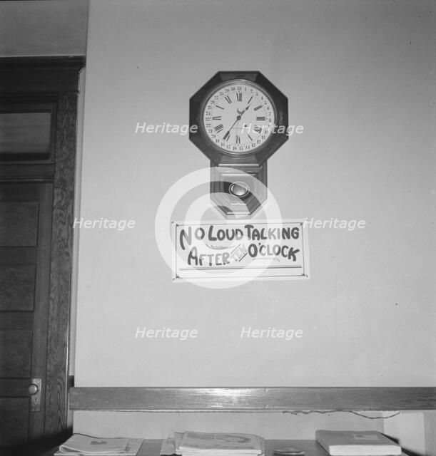 Sign in upstairs hall of small hotel, West Carlton, Oregon, 1939. Creator: Dorothea Lange.