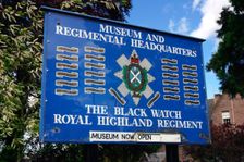 Sign, museum and headquarters of the Royal Highland Regiment, Perth, Scotland. Creator: Peter Thompson