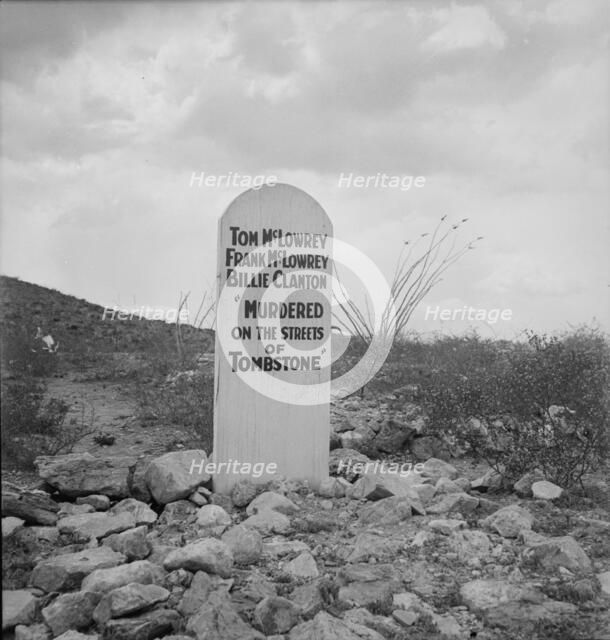 Sign near Tombstone, Boot Hill graveyard, Arizona, 1937. Creator: Dorothea Lange.