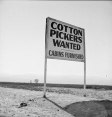Sign on U.S. 99 main highway between Los Angeles and San Francisco, Kern County, California, 1939. Creator: Dorothea Lange