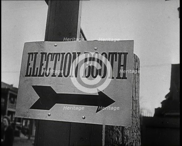 Sign Reads: 'Election Booth', 1932. Creator: British Pathe Ltd.