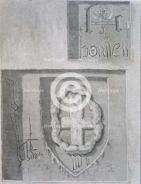 Signature of Anne Boleyn during her imprisonment in the Tower of London and another prisoner's cross Creator: English School (19th Century).