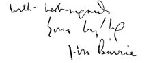Signature of JM Barrie (1860-1937), Scottish playwright and novelist. Artist: JM Barrie