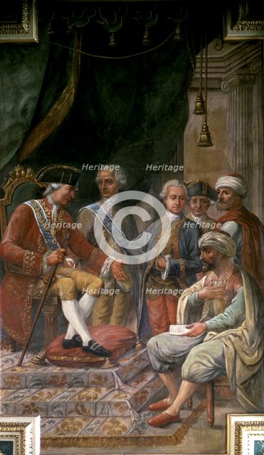 Signature of the treaty of peace, friendship and commerce between Charles III and the King of Mor…
