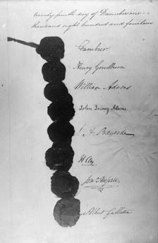 Signatures, Treaty of Ghent, December 24, 1814. Creator: Harris & Ewing