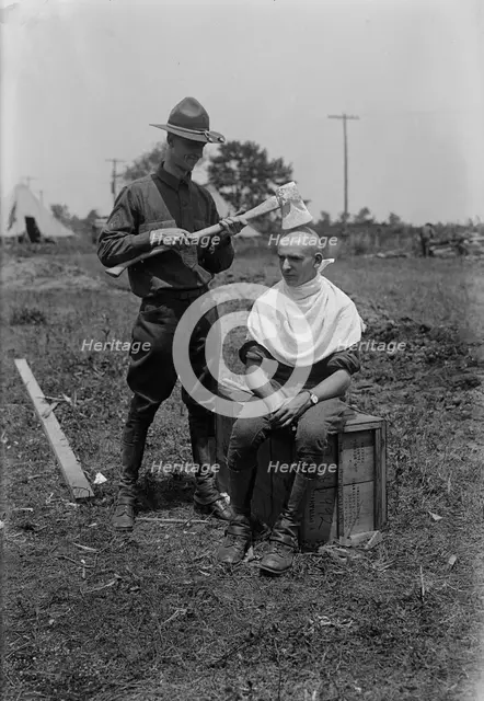 Signal Corps barber, between c1915 and c1920. Creator: Bain News Service.