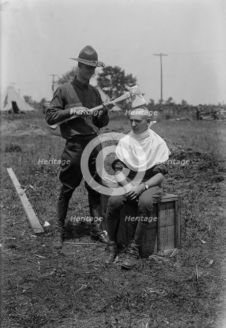 Signal Corps barber, between c1915 and c1920. Creator: Bain News Service.