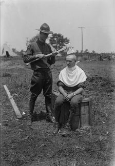 Signal Corps barber, between c1915 and c1920. Creator: Bain News Service