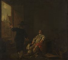 Signboard of a Wineshop, with Tasting the Wine on one side and Barreling the Wine on the other, c.16 Creator: Circle of Aelbert Cuyp