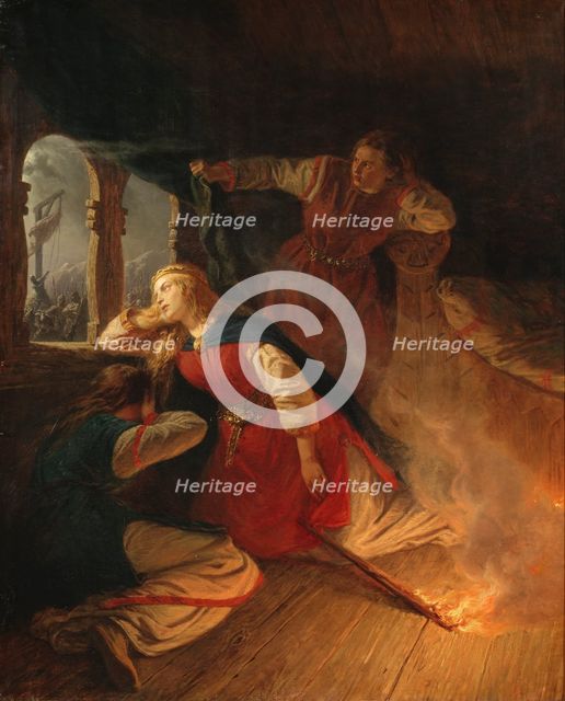 Signe Seeks Death in the Flames of Her Bower, mid-late 19th century. Creator: Vilhelm Wallander.