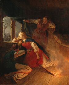 Signe Seeks Death in the Flames of Her Bower, mid-late 19th century. Creator: Vilhelm Wallander